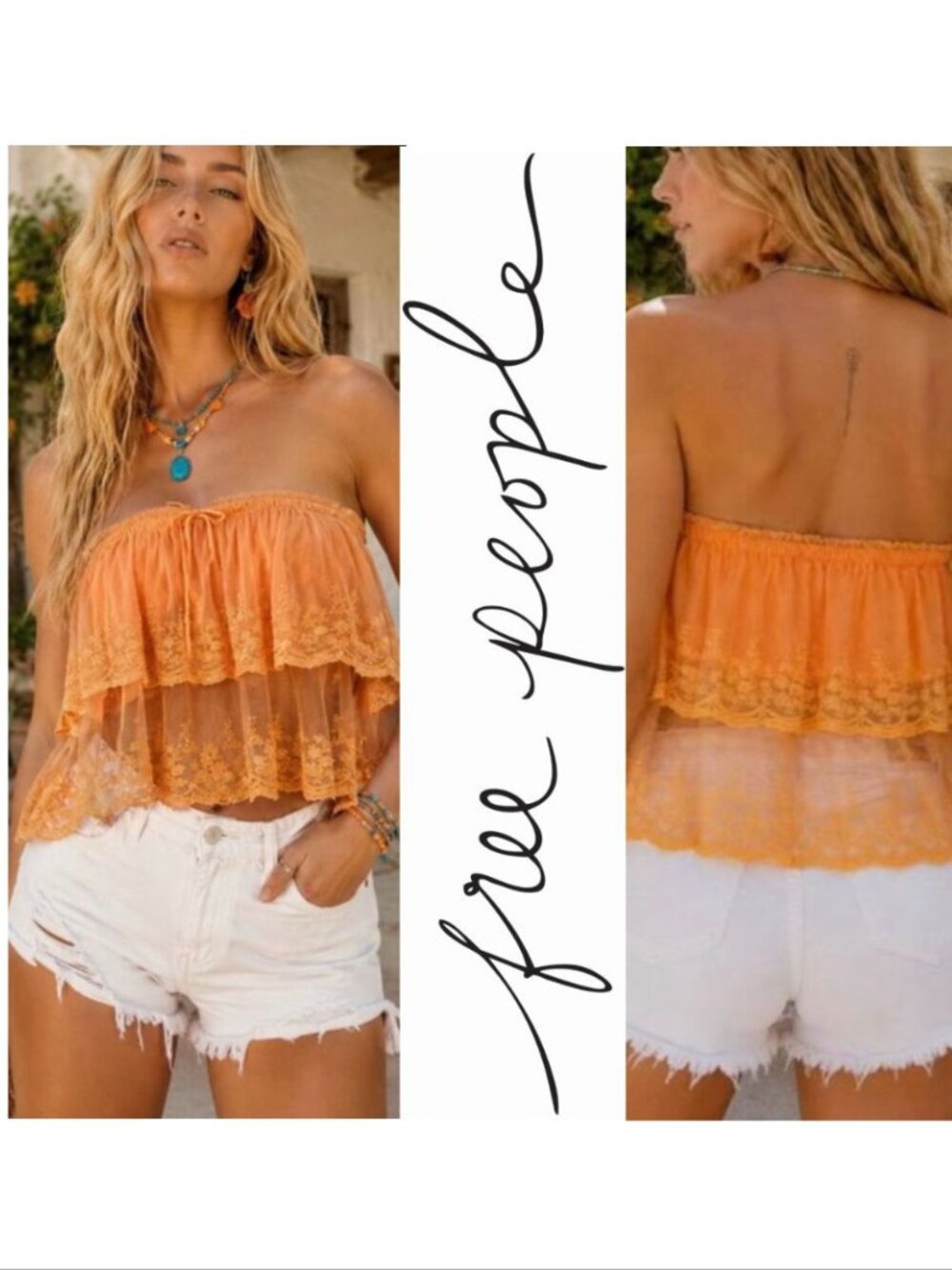 FREE PEOPLE Love You So Lace Tube TOP Size L Sheer Embroidered Tiered Ruffle NEW